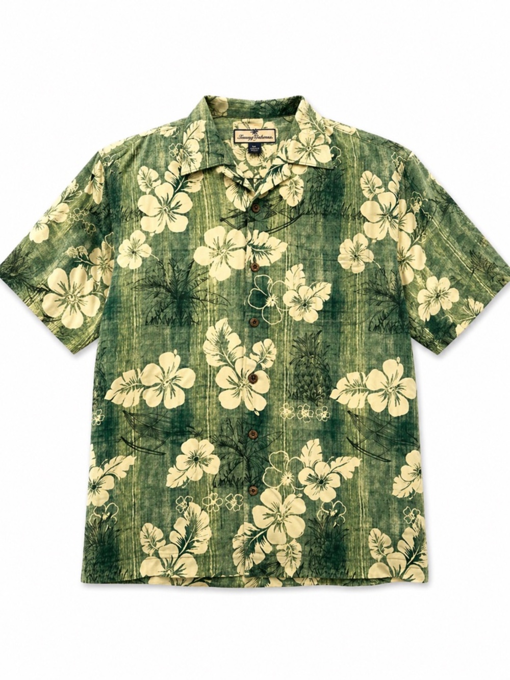 Tommy Bahama Hawaiian Shirt Mens Large Green Floral Camp Button Up Tropical